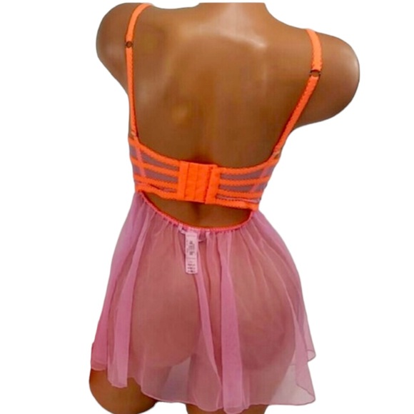 Victoria’s Secret Pink & Orange Lace Babydoll Push-Up Bustier Lingerie Teddy - Picture 10 of 16